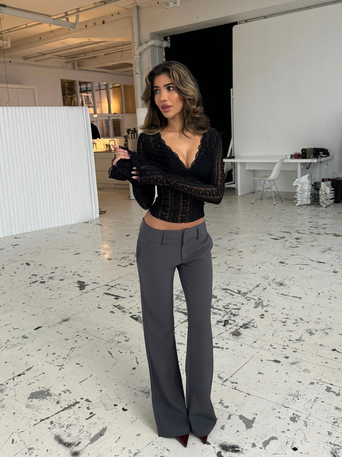 Livia Low Waist Pants - Dark Gray