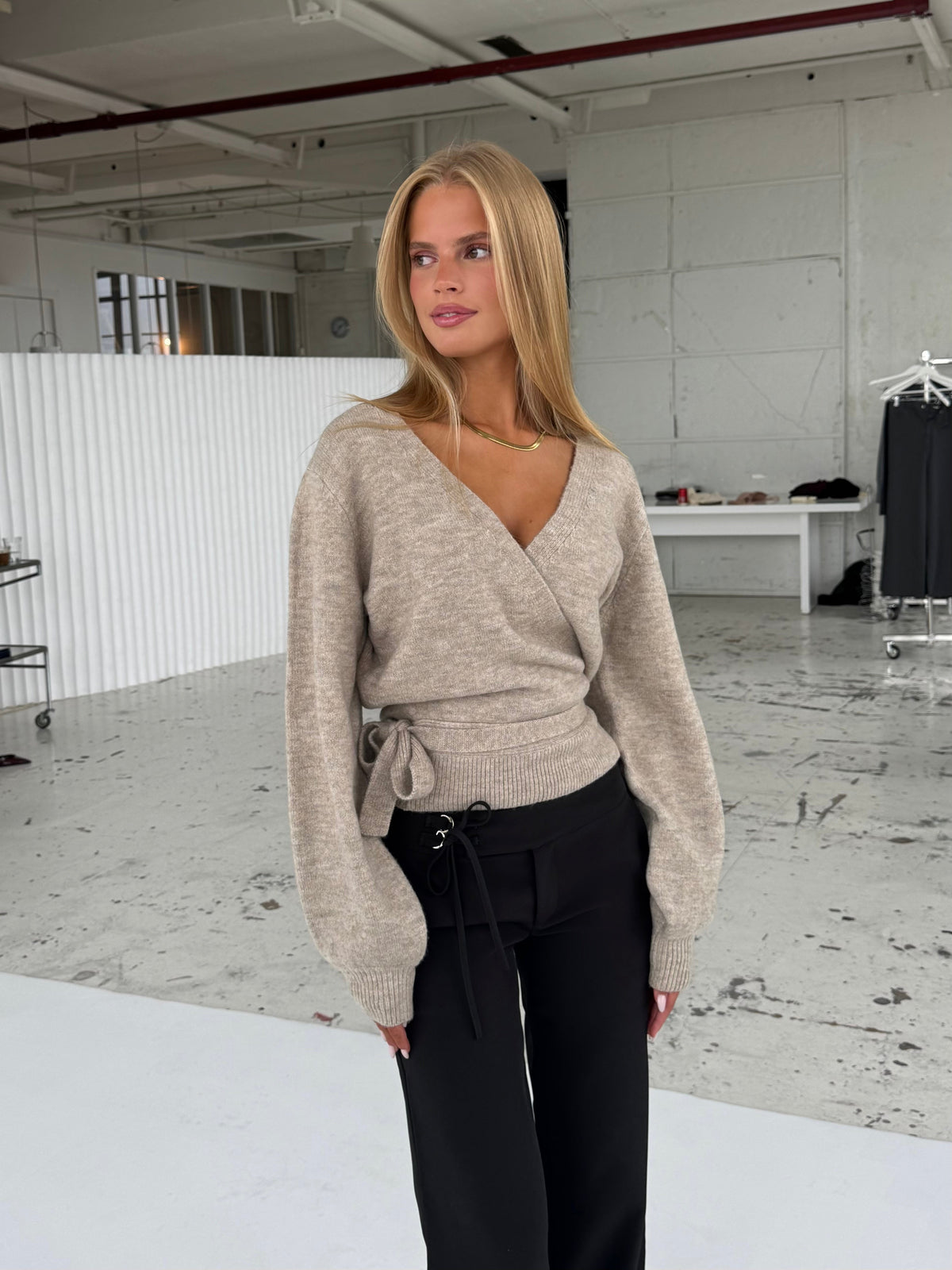 Wool blend wrap cardigan - beige