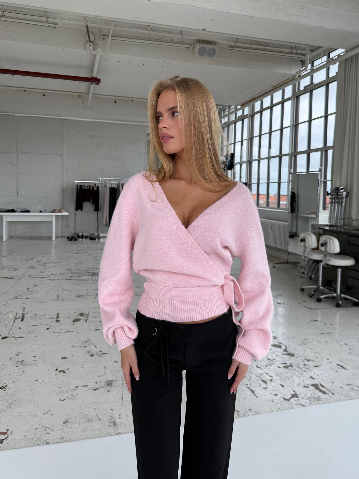 Wool blend wrap cardigan - lyserød
